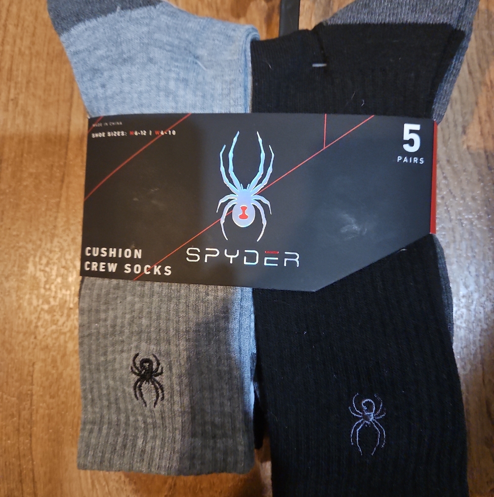 Spyder Men’s Crew Cushion Socks - Black & Gray (5 Pairs)